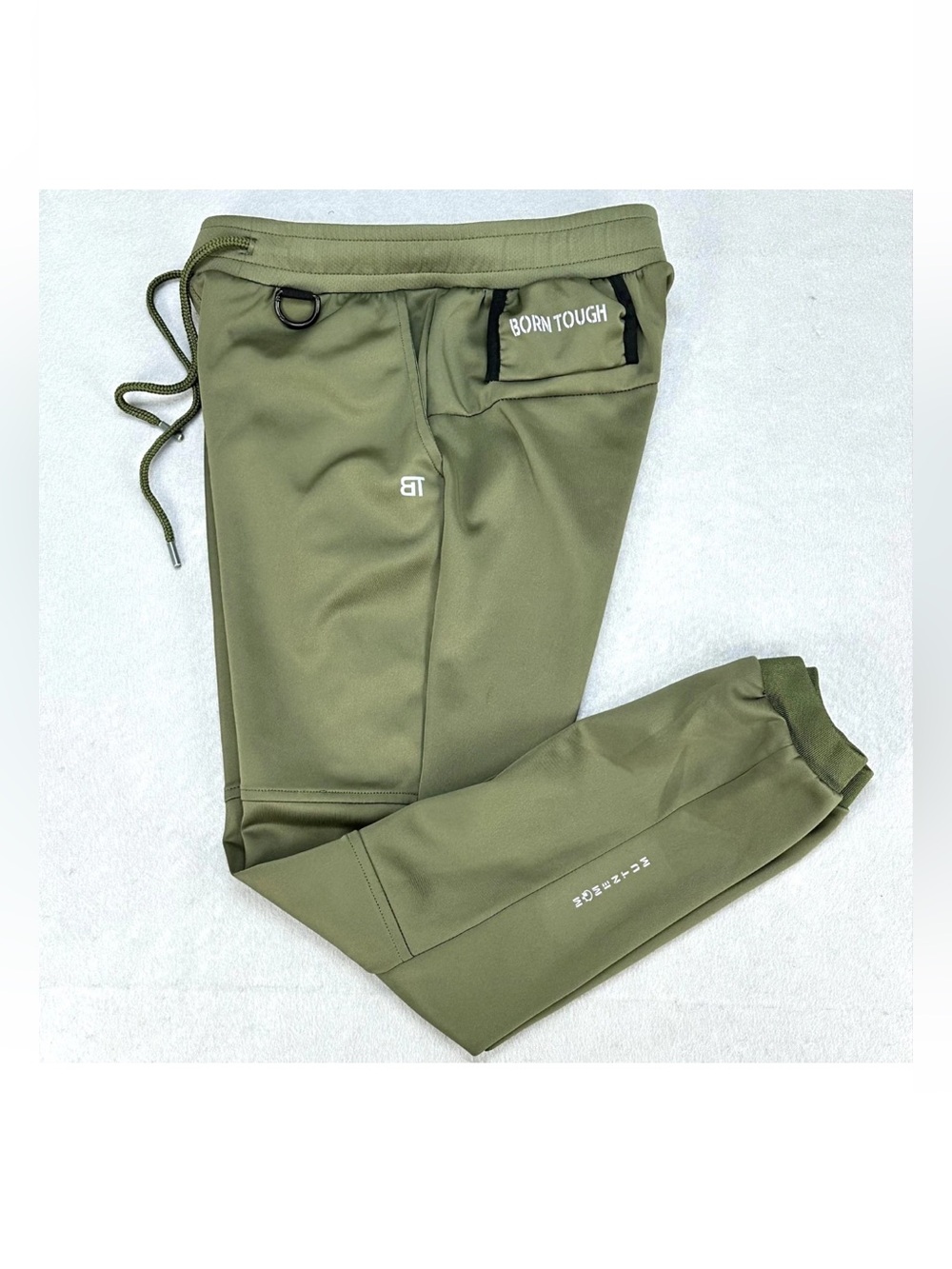 Born Tough Jogger Pants Mens Medium Green Momentum Zip Pockets Stretch Athletic